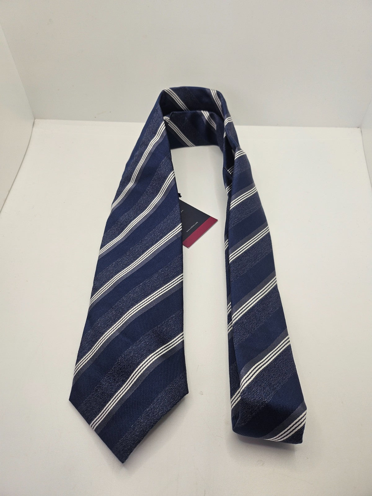 Charles Tyrwhitt Silk Tie Mens Navy Blue Striped Business Vtg Retro Necktie BX10