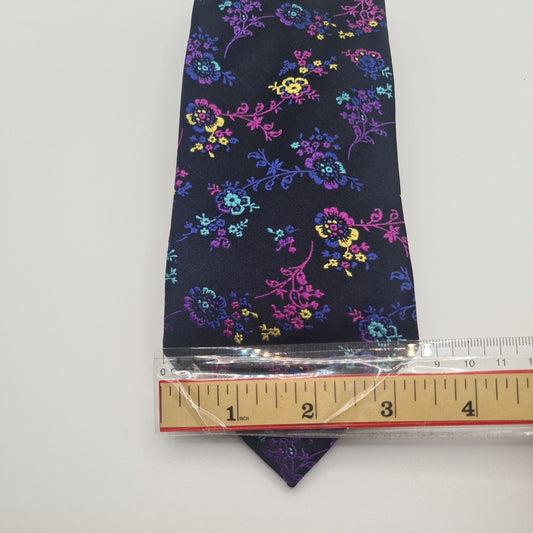 M & S Black Flower Mens Silk Tie Classic Designer Necktie Formal Business Vintage Mens Tie UK BX8