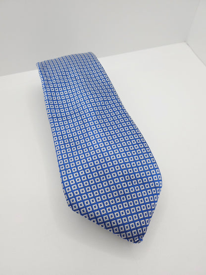 Charles Tyrwhitt Silk Tie Mens White Pastel Blue Geometric Pattern Necktie BX11