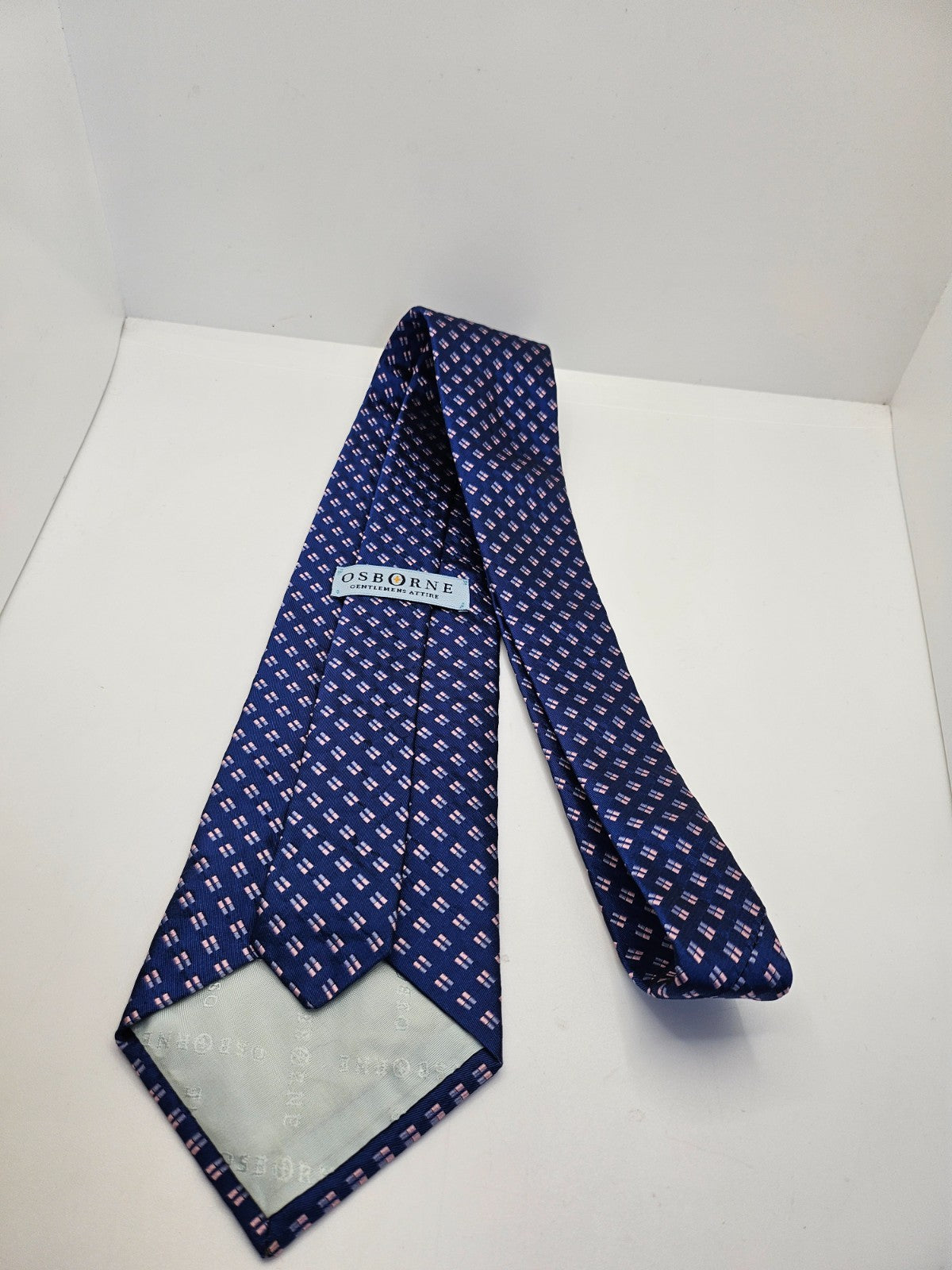 Vintage Mens Silk Tie Osborne Blue Geometric Pattern Textured Neck Tie BX25