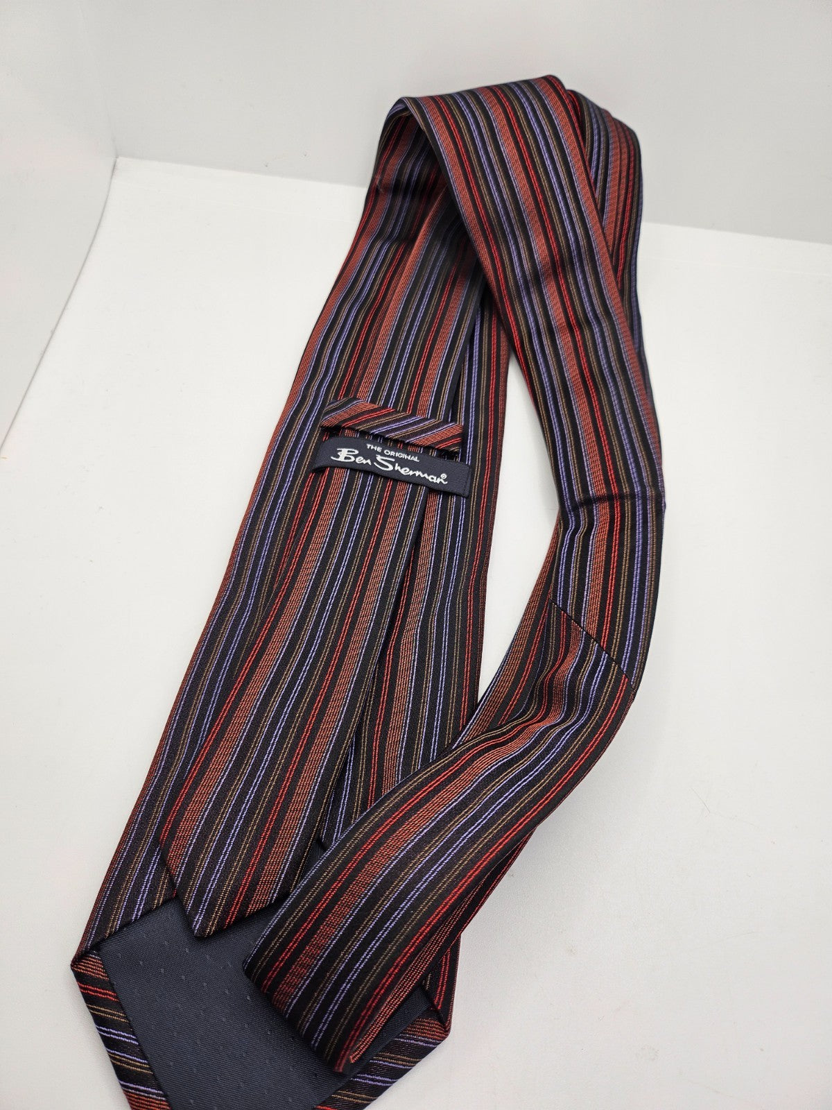 Ben Sherman Silk Tie Mens Multi Striped Business Wedding Retro Vtg Necktie BX26