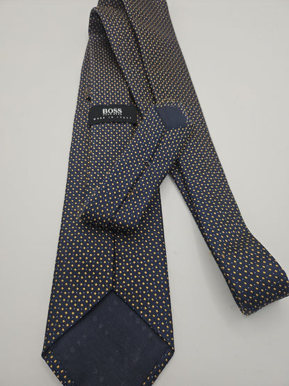 Hugo Boss Blue / Yellow Spotty Mens Silk Tie Wedding Formal Neck Tie BX16