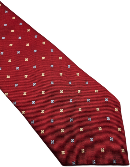 T.M. Lewin Silk Tie Mens Red Geometric Foulard Star Dot Vintage Neck Tie BX20