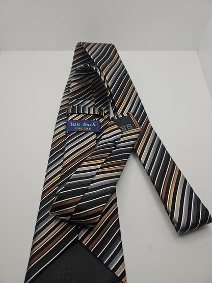 Van Buck Platinum Brown Stripe Mens Silk Tie Wedding Formal Neck Tie BX15