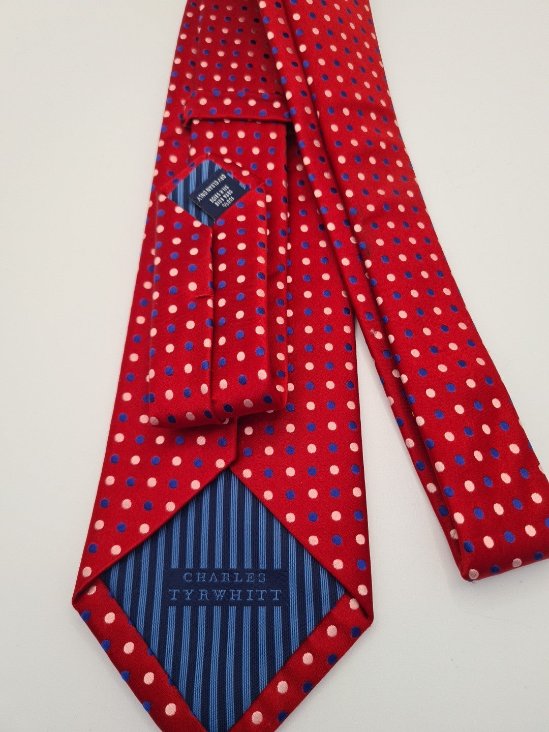 Charles Tyrwhitt Red Blue Spotty Mens Silk Tie Classic Designer Necktie Spotted Vintage Mens Tie UK BX13