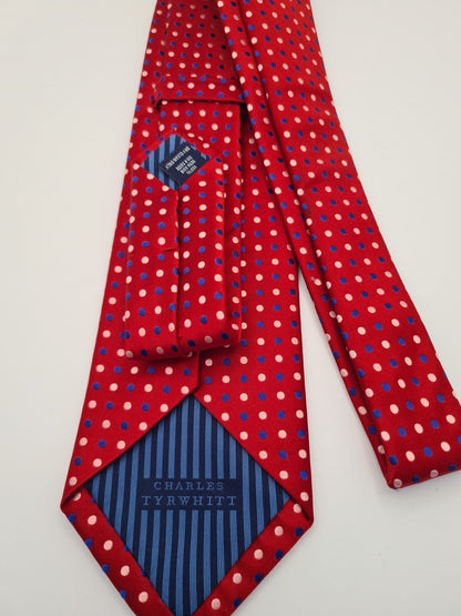 Charles Tyrwhitt Red Blue Spotty Mens Silk Tie Classic Designer Necktie Spotted Vintage Mens Tie UK BX13