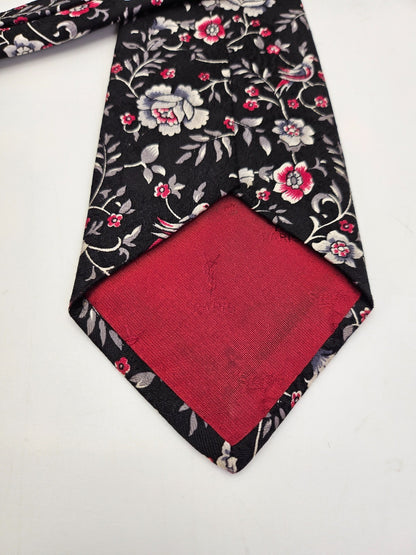 YSL Yves Saint Laurent Mens Silk Tie Floral Print Vtg Retro Wedding Neck Tie R9