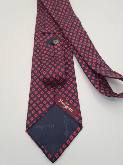 Fumangalli Red Geometric Pattern Red Mens Silk Tie Classic Designer Necktie Geometric Vintage Mens Tie UK BX8