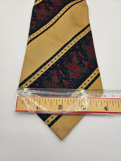 Breuer Mens Silk Tie Gold Black Paisley Statement Vtg Retro Wedding Neck Tie R1
