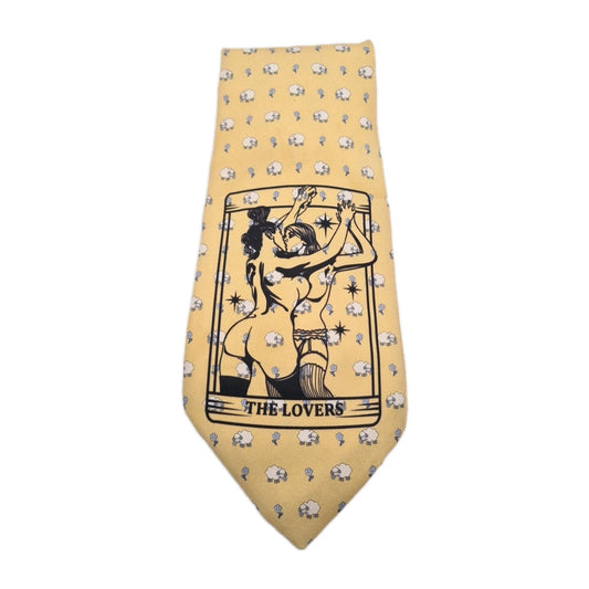 Yellow Lovers Tarot Tie | Reworked Vintage Mens Tie UK | Statement Novelty BX11