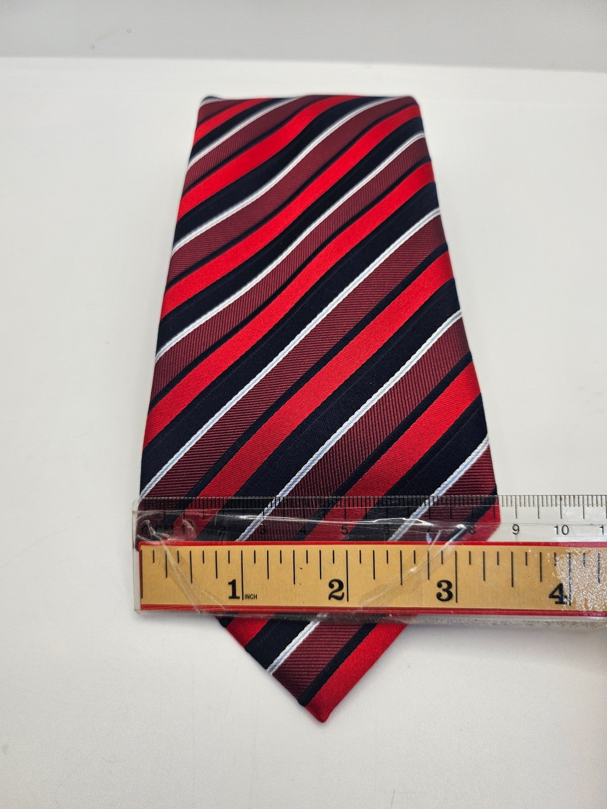 Marks & Spencer Red Navy Striped Silk Tie