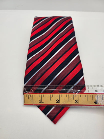 Marks & Spencer Red Navy Striped Silk Tie