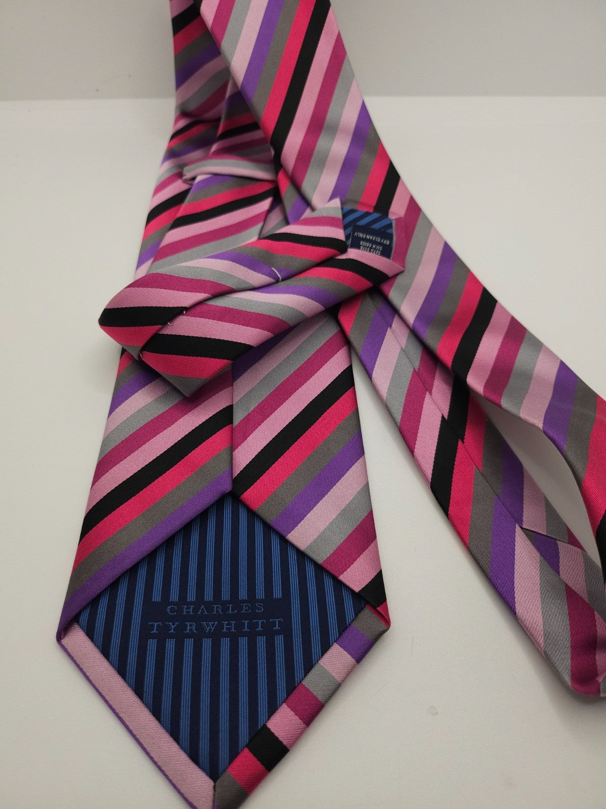 Charles Tyrwhitt Silk Tie Mens Multicoloured Diagonal Stripes Y2k Necktie BX13