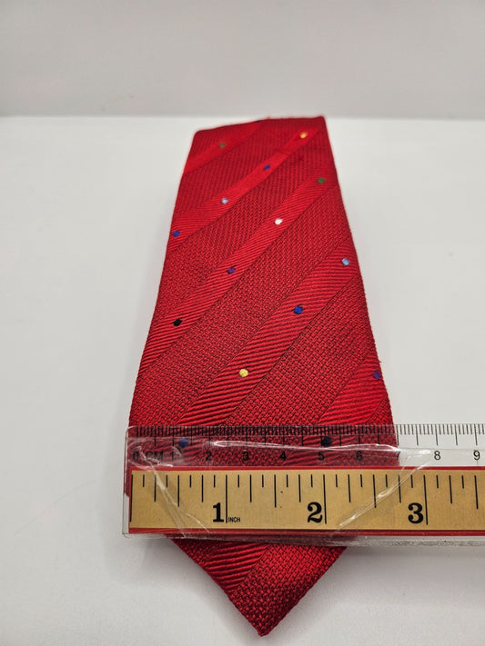 Charles Tyrwhitt Silk Tie Mens Red Textured Stripe Polka Dot Retro Neck Tie BX21
