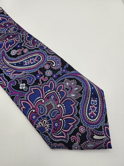 Mens Silk Tie Purple Blue Paisley Vtg Retro Wedding Neck Tie
