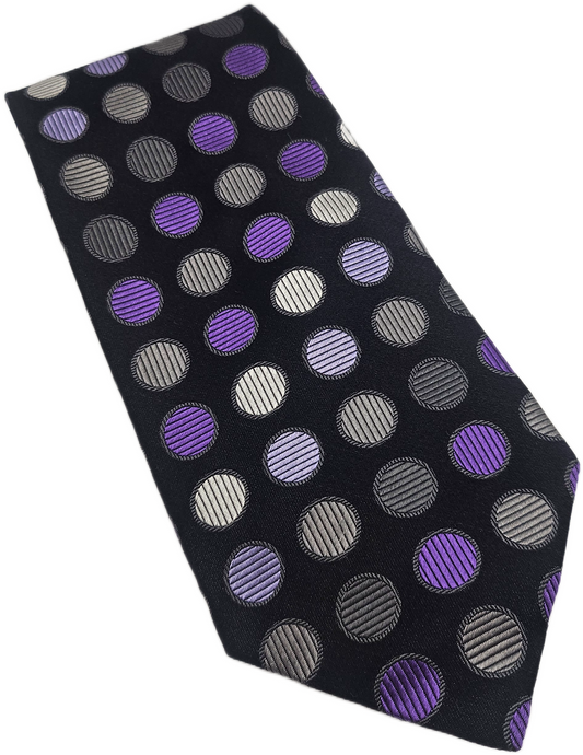 Baumler Silk Tie Mens Purple Silver Polka Dot Business Wedding Vtg Necktie BX18
