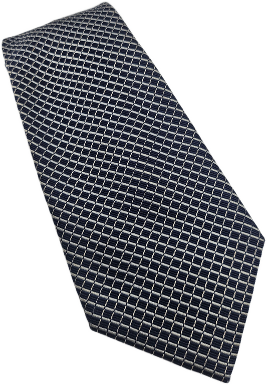 Comme Ca Ism Silk Tie Mens Navy Blue Geometric Textured Vtg Wedding Necktie BX24