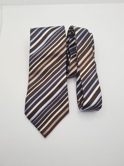 John Lewis Retro Brown Stripe Mens Silk Tie Classic Designer Necktie Striped Vintage Mens Tie UK BX12