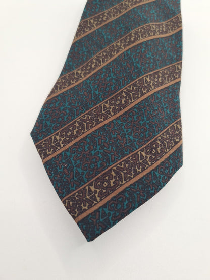 Vintage Green Pattern Silk Tie | Designer Mens Tie UK | Striped | Striped Vintage Mens Tie UK BX13