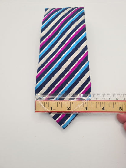 Charles Tyrwhitt Blue Purple Stripe Mens Silk Tie Classic Designer Necktie Striped Vintage Mens Tie UK BX11