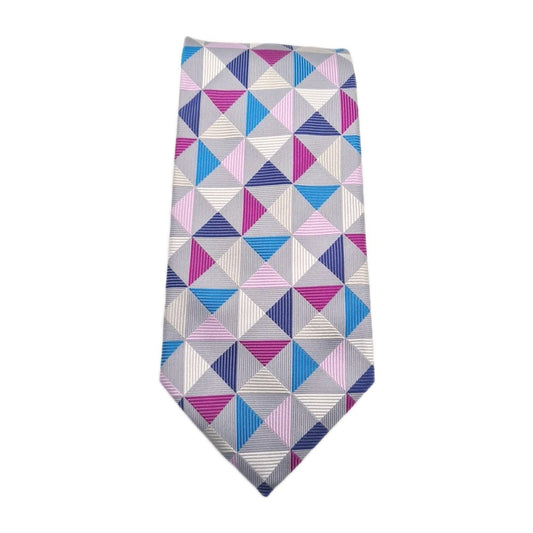 Charles Tyrwhitt Silver Geometric Mens Silk Tie Classic Designer Necktie Geometric Vintage Mens Tie UK BX13