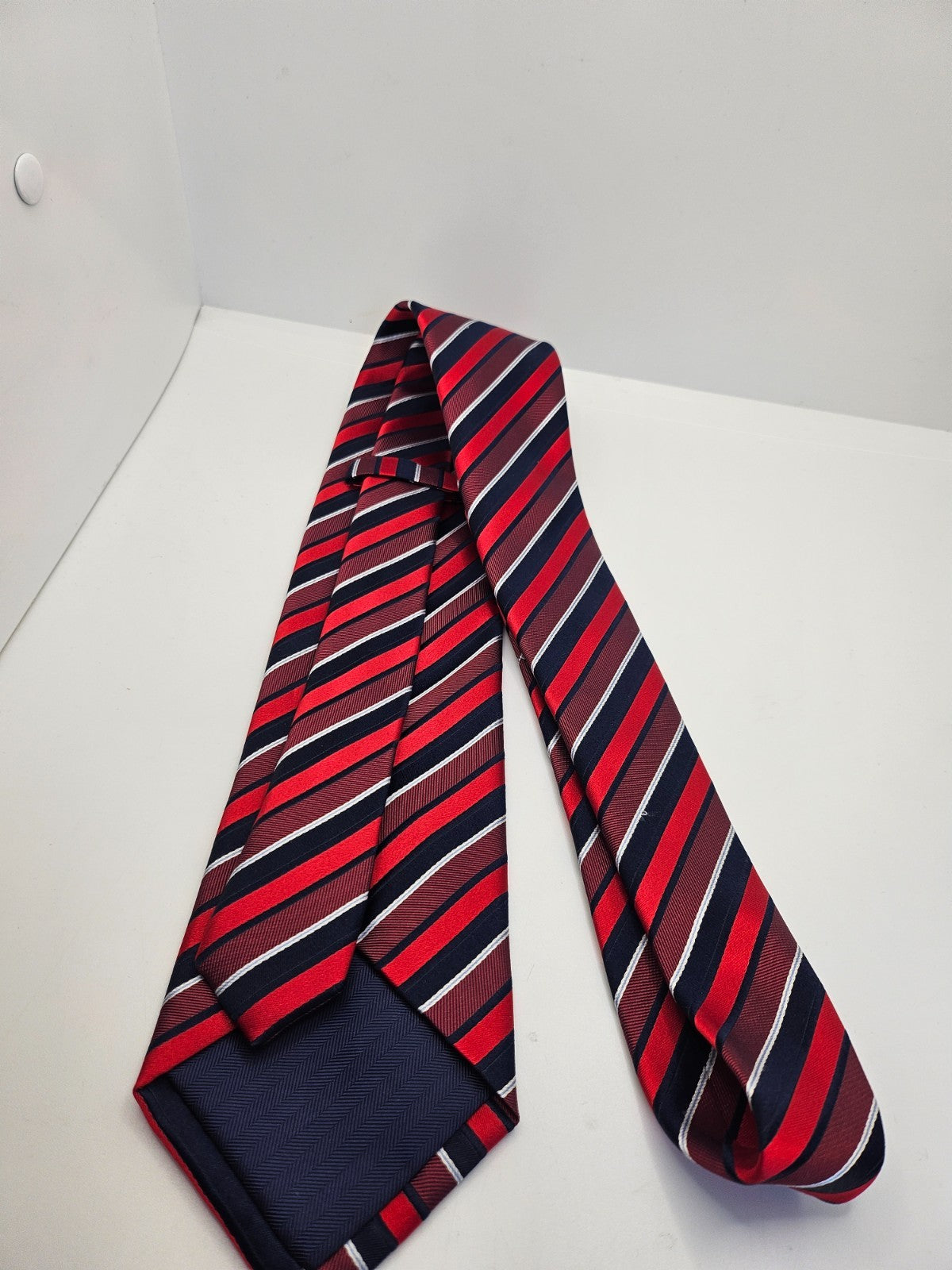 Marks & Spencer Red Navy Striped Silk Tie