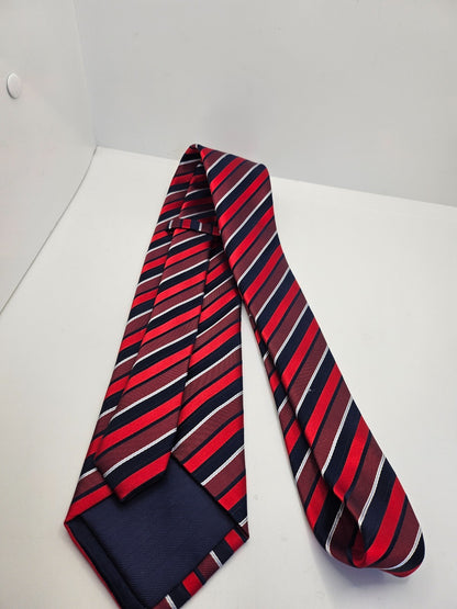Marks & Spencer Red Navy Striped Silk Tie