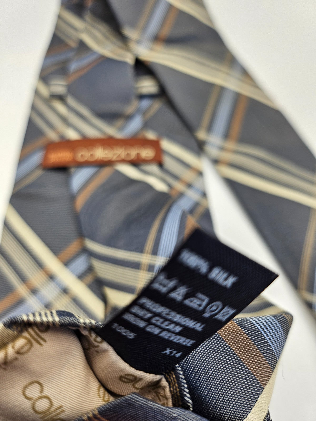 Vintage Men Silk Tie Marks Spencer Grey Yellow Check Designer Retro Necktie BX25