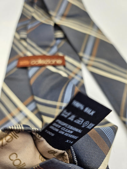 Vintage Men Silk Tie Marks Spencer Grey Yellow Check Designer Retro Necktie BX25
