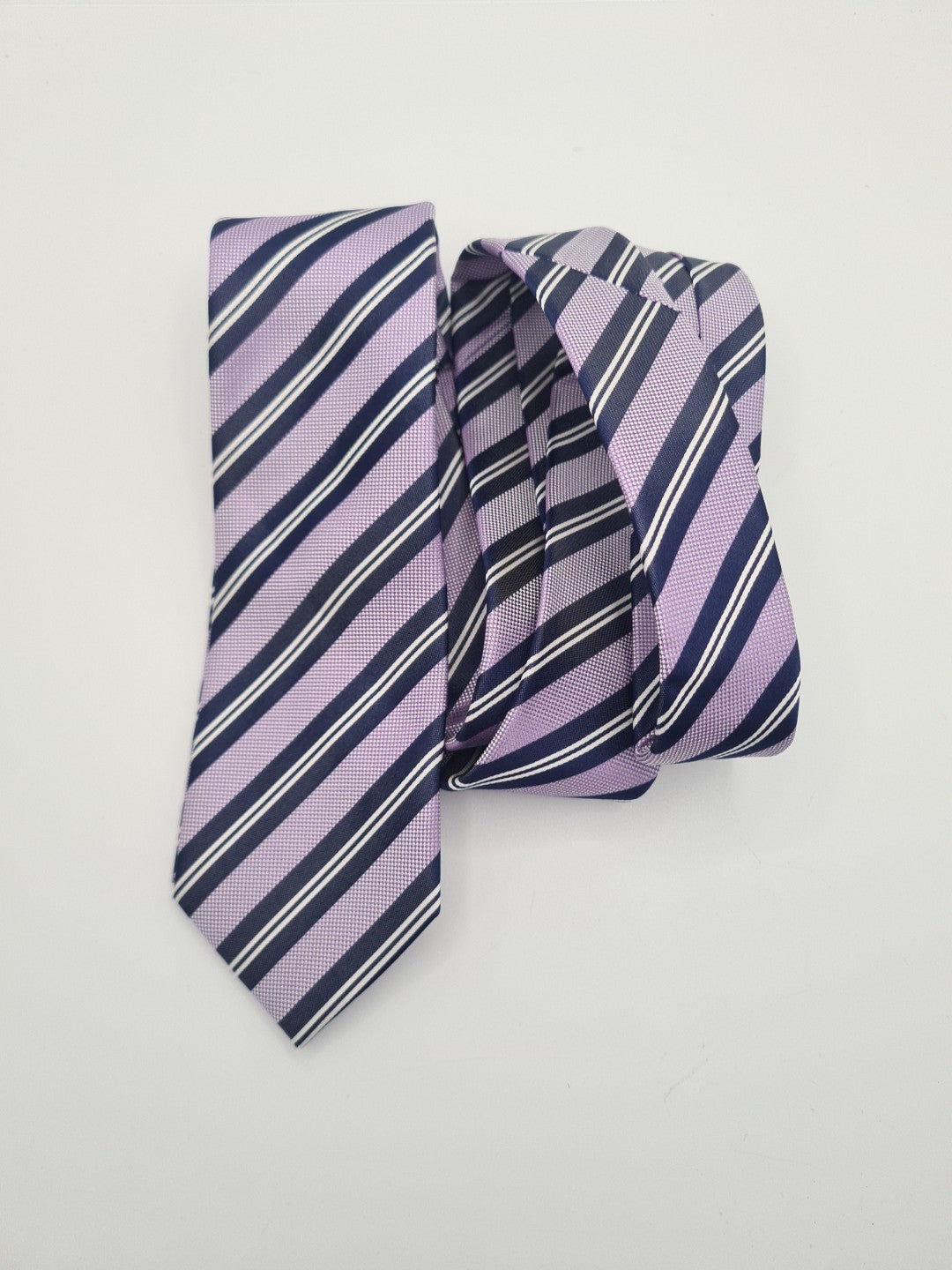 John Francomb Skinny Purple Stripe Mens Silk Tie Classic Designer Necktie Striped Vintage Mens Tie UK BX8