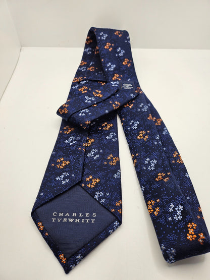 Charles Tyrwhitt Navy Blue Orange Floral Textured Silk Tie