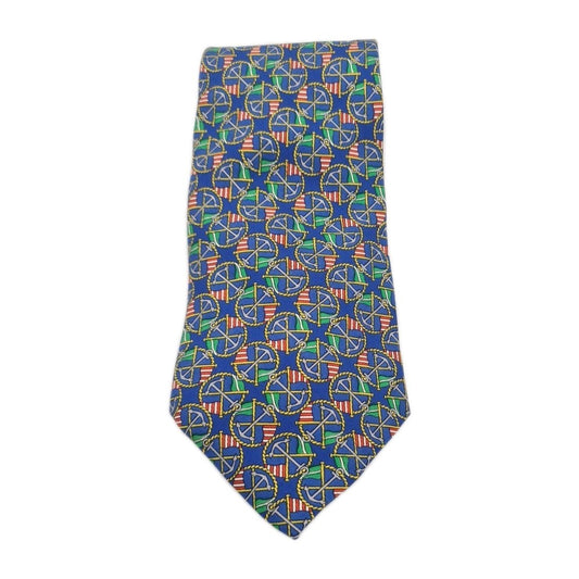 Salvatore Ferragamo Blue Sailing Mens Silk Tie Classic Designer Necktie Vintage Mens Tie UK BX10