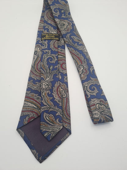 Harrods Blue Pattern Mens Silk Tie Classic Designer Necktie Formal Vintage Mens Tie UK BX9