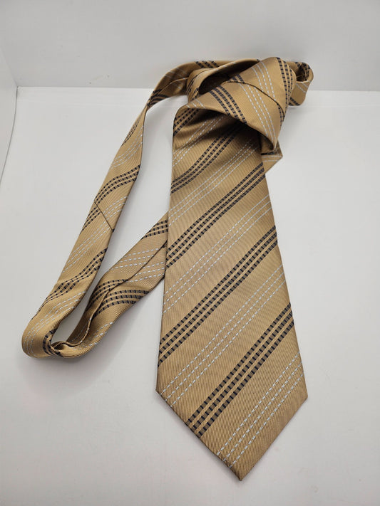 Ted Baker Mens Silk Tie Gold Black Striped Classic Vtg Retro Wedding Neck Tie R1