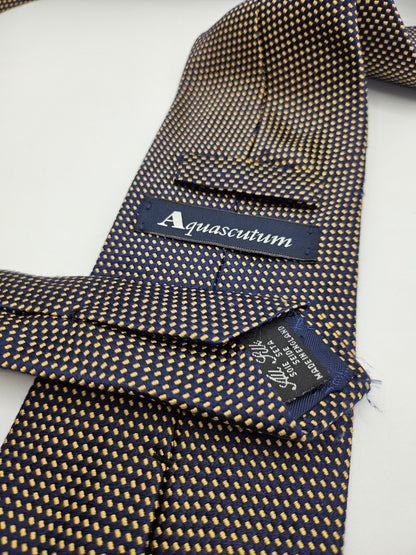 Aquascutum Mens Silk Tie Yellow Polka Dot Textured Vtg Retro Wedding Neck Tie R1