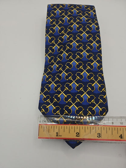 T.M Lewin Vintage Blue Chain Pattern Mens Silk Tie Wedding Formal Neck Tie BX16