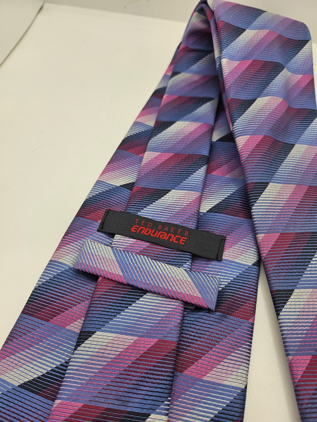 Ted Baker Endurance Silk Tie Mens Purple Pink Geometric Striped Vtg Necktie BX15