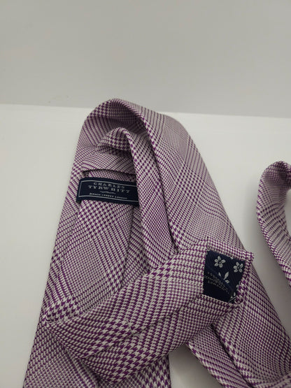 Charles Tyrwhitt Silk Tie Mens White Purple Checked Pattern Classic Necktie BX13