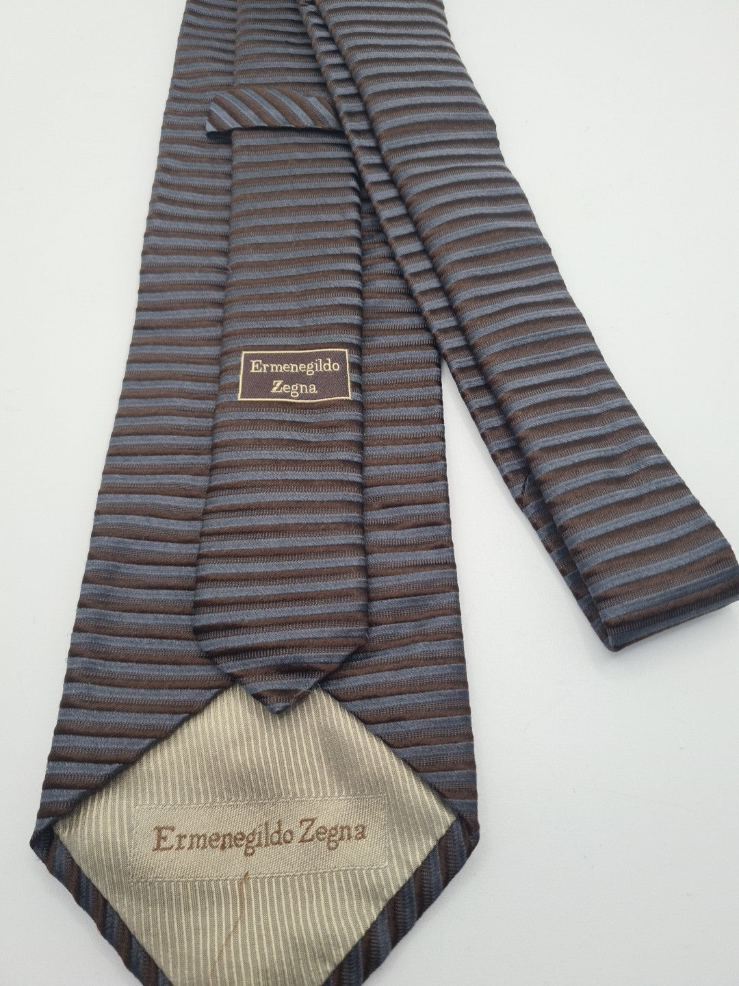 Ermenegildo Zegna Brown Stripe Mens Silk Tie Classic Designer Necktie Striped Vintage Mens Tie UK BX10