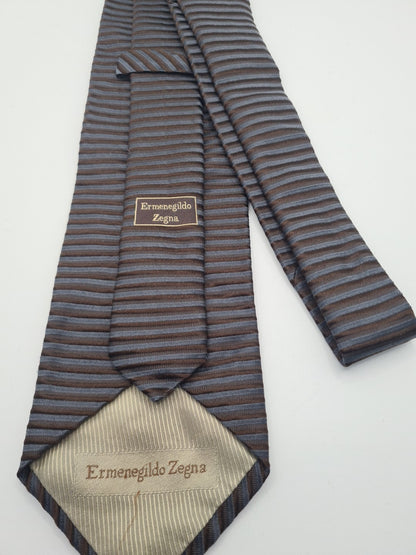 Ermenegildo Zegna Brown Stripe Mens Silk Tie Classic Designer Necktie Striped Vintage Mens Tie UK BX10