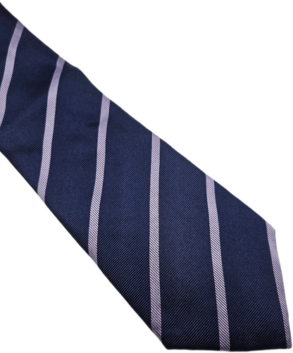 T.M. Lewin Silk Tie Mens Navy Purple Diagonal Pinstripe Vintage Neck Tie BX26