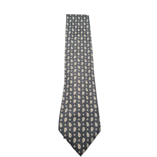 Harrods Men's 100% Silk Tie Grey Paisley Diamond Pattern Formal Party Necktie Bu