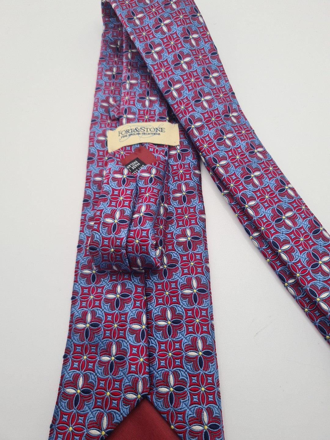 Fort & Stone Flower Geometric Blue Mens Silk Tie Classic Designer Necktie Geometric Vintage Mens Tie UK BX6