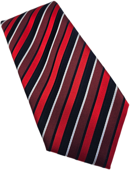 Marks & Spencer Red Navy Striped Silk Tie