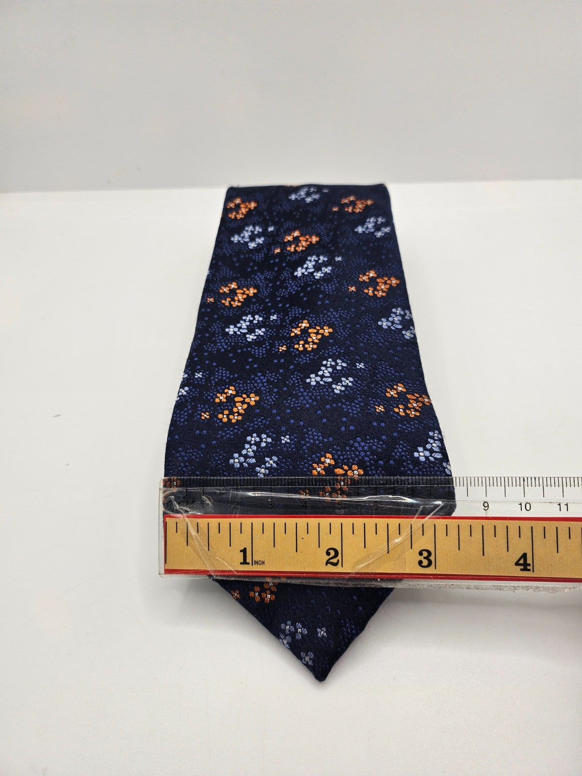 Charles Tyrwhitt Navy Blue Orange Floral Textured Silk Tie