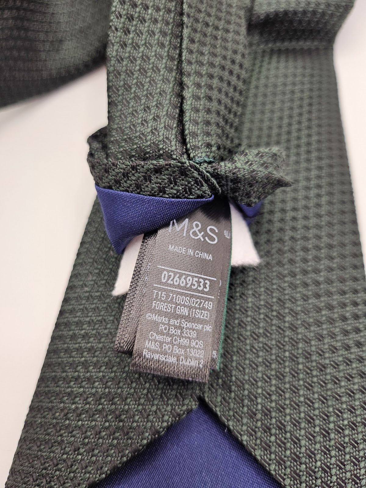 M&S Mens Silk Tie Forest Green Geometric Vtg Retro Wedding Neck Tie