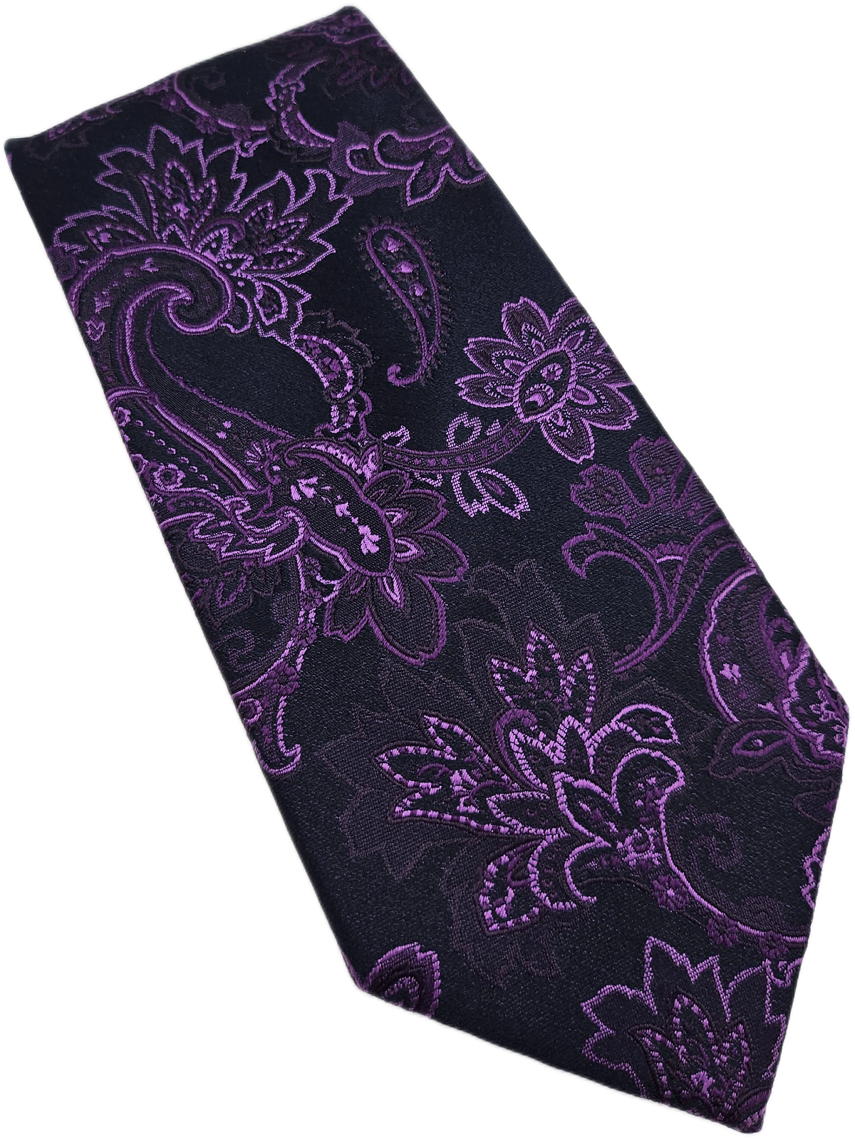 William Hunt Silk Tie Mens Black Purple Paisley Statement Designer Neck Tie BX23
