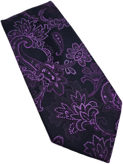 William Hunt Silk Tie Mens Black Purple Paisley Statement Designer Neck Tie BX23