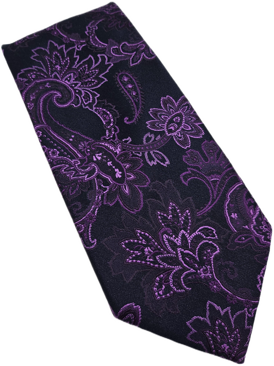 William Hunt Silk Tie Mens Black Purple Paisley Statement Designer Neck Tie BX23