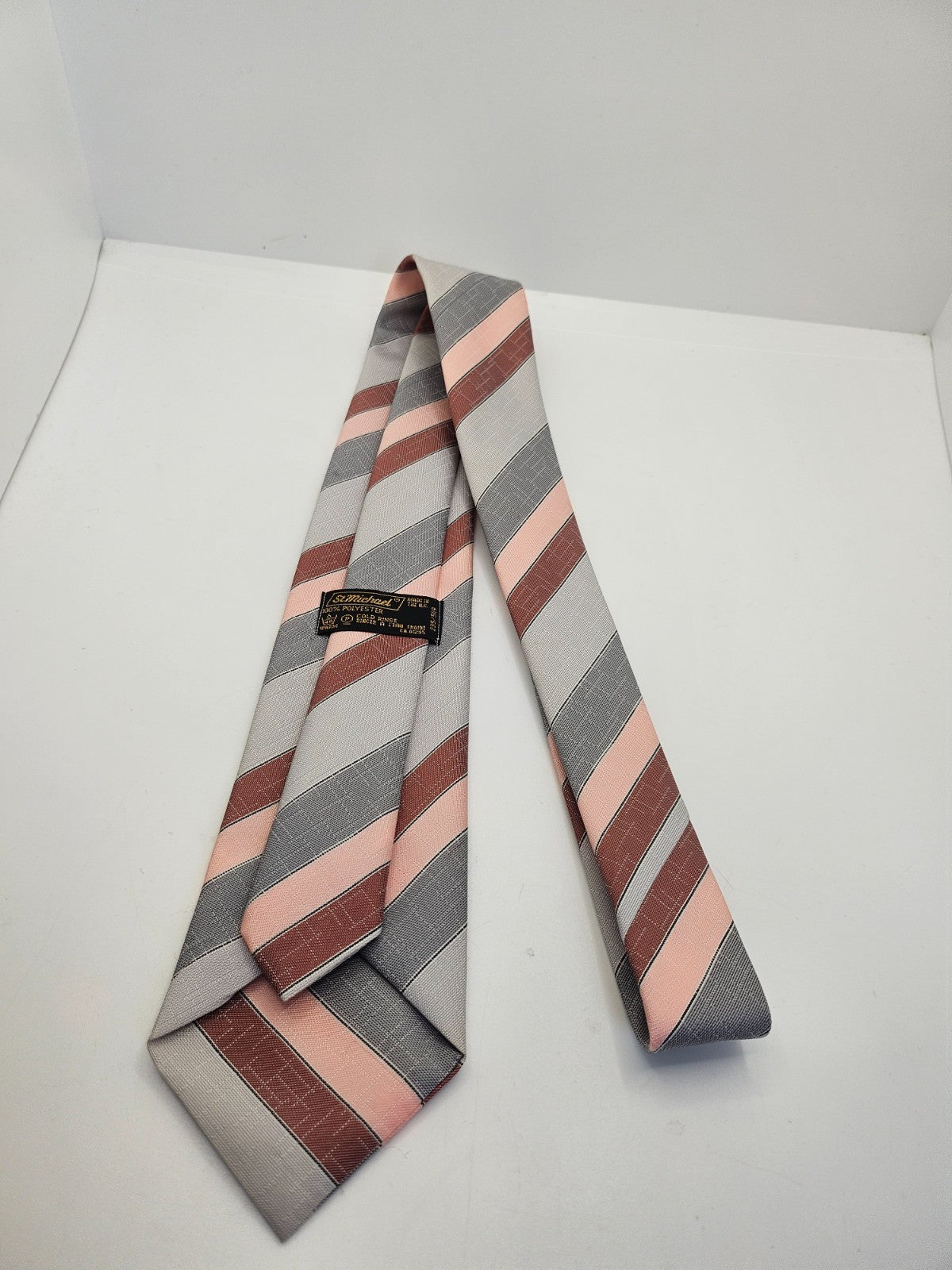 St Michael Pink Grey Striped Silk Tie